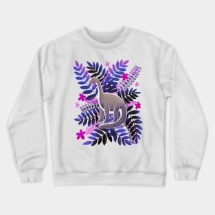 Dinosaur & Leaves - Neon Pink and Purple Crewneck Sweatshirt